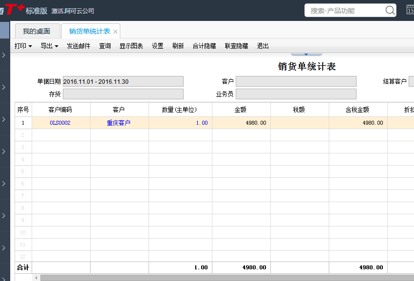 用友T+12.1怎樣查看銷售統計
